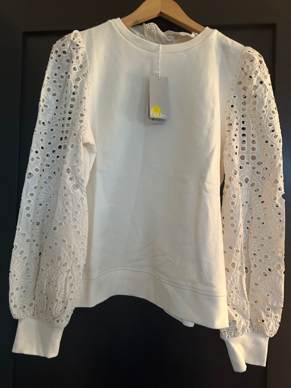 Boden Cream Eyelet Puff Sleeve Sweatshirt